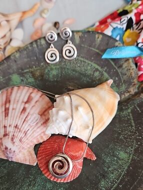 Brighton Silver-tone  Spiral Pendant Necklace with Matching Earrings